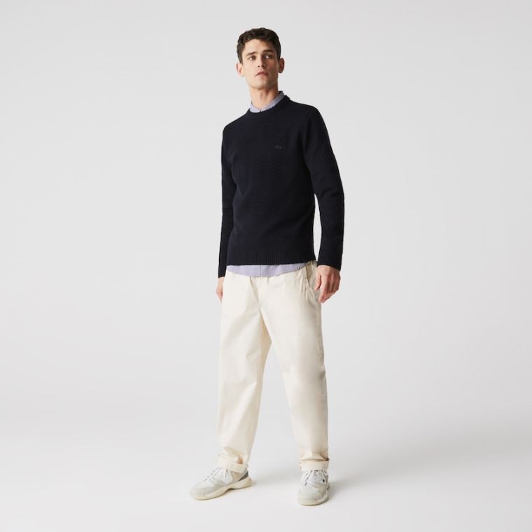 Lacoste Textured Striped Wool-Blend Moletom Azul Marinho Azuis | 7oxR9tDe