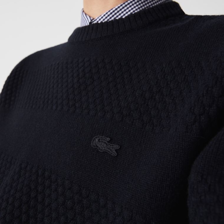 Lacoste Textured Striped Wool-Blend Moletom Azul Marinho Azuis | 7oxR9tDe