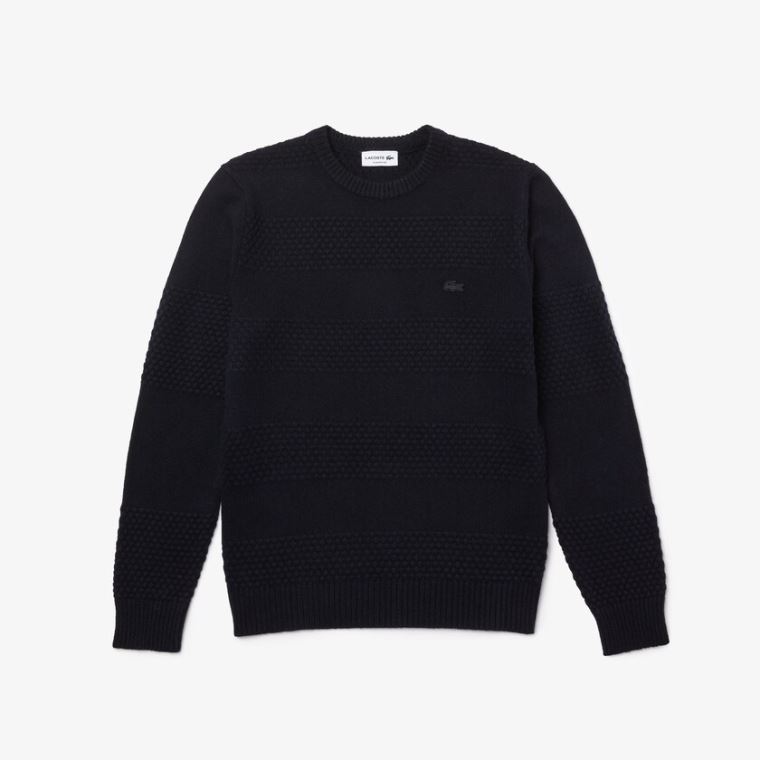 Lacoste Textured Striped Wool-Blend Moletom Azul Marinho Azuis | 7oxR9tDe