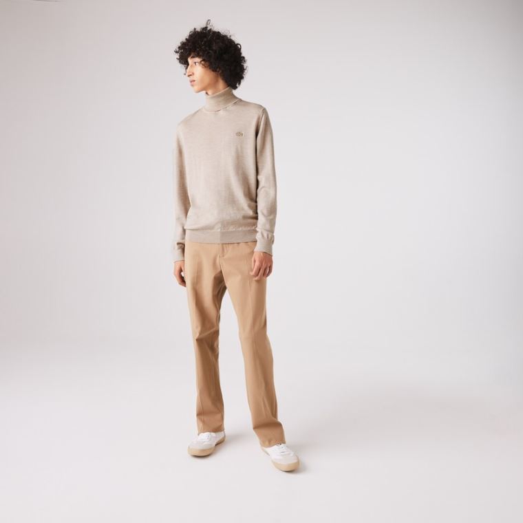 Lacoste Turtleneck Merino Wool Moletom Bege | EYknUTVR