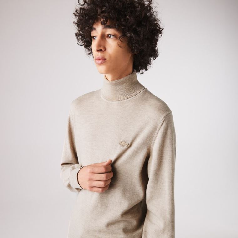 Lacoste Turtleneck Merino Wool Moletom Bege | EYknUTVR