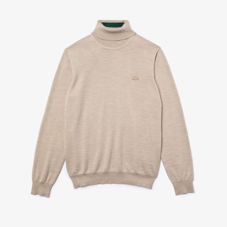 Lacoste Turtleneck Merino Wool Moletom Bege | EYknUTVR