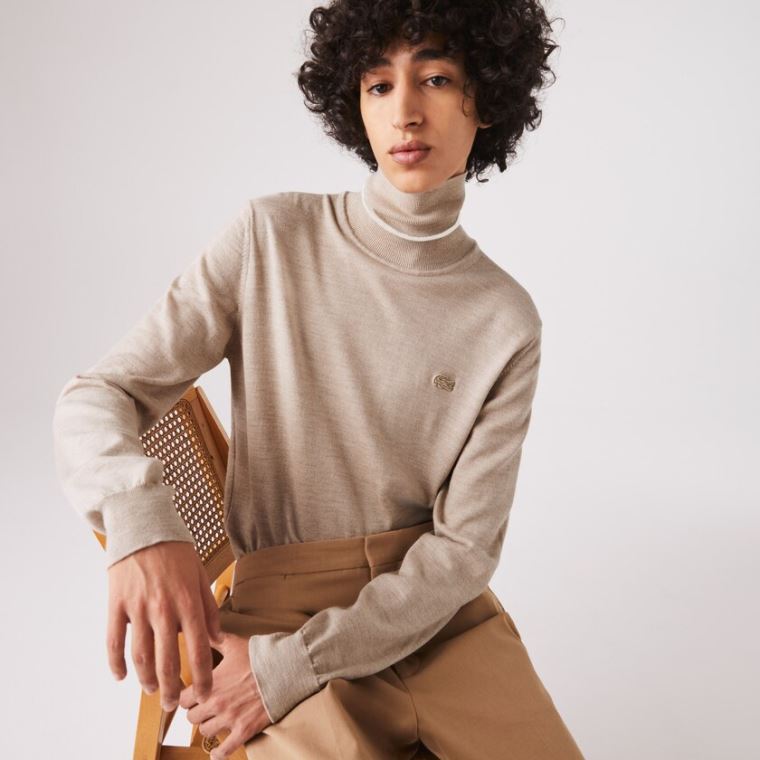 Lacoste Turtleneck Merino Wool Moletom Bege | EYknUTVR