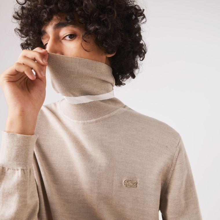 Lacoste Turtleneck Merino Wool Moletom Bege | EYknUTVR