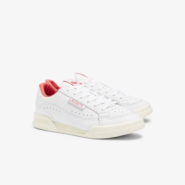 Lacoste Twin Serve Luxe Couro and Sintético Sneakers Branco Bege | W7VWLtne