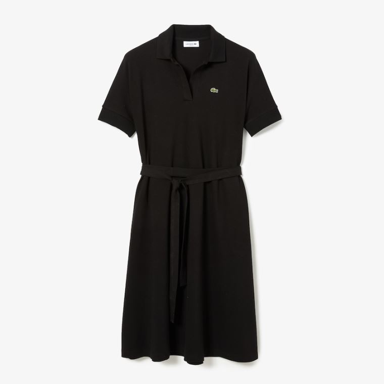 Lacoste V-neck Fitted Flowy Piqué Polo Vestidos Pretas | c0ApMhbI