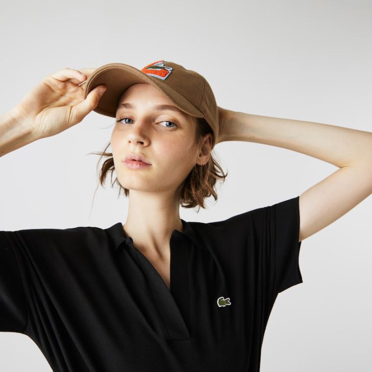 Lacoste V-neck Fitted Flowy Piqué Polo Vestidos Pretas | c0ApMhbI