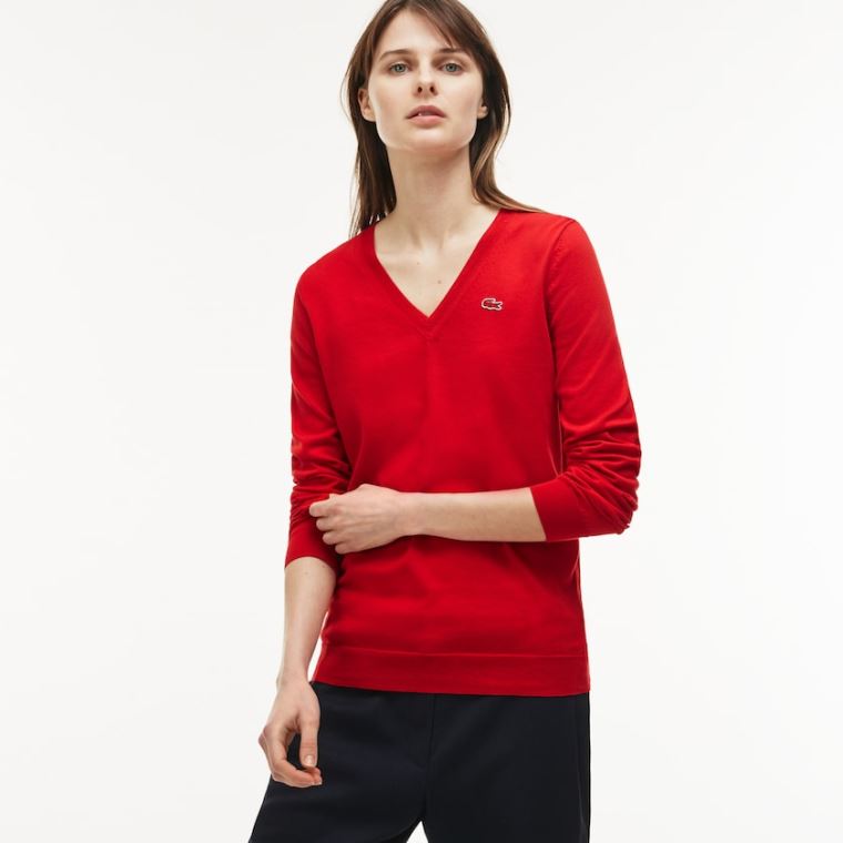 Lacoste V-neck Jersey Moletom Vermelhas | WcPVKpJC