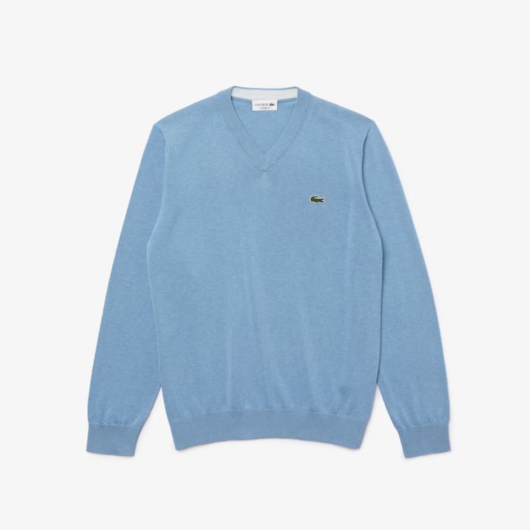 Lacoste V-neck Organic Algodão Moletom Azuis | 1hPWkc4v