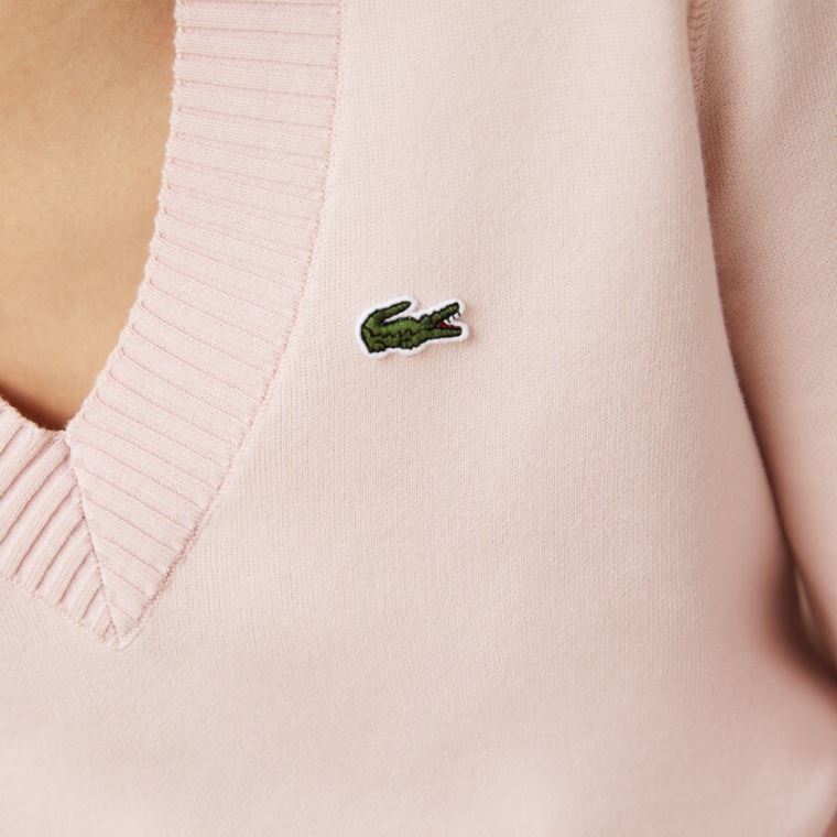 Lacoste V-neck Organic Algodão Moletom Luz Rosa Branco | tMdKhyhG