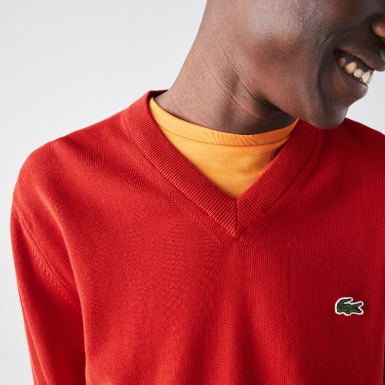 Lacoste V-neck Organic Algodão Moletom Vermelhas | kzByicEl