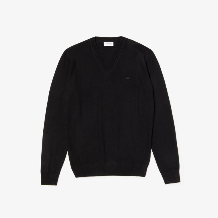 Lacoste V-neck Wool Jersey Moletom Pretas | jXgPtXHO