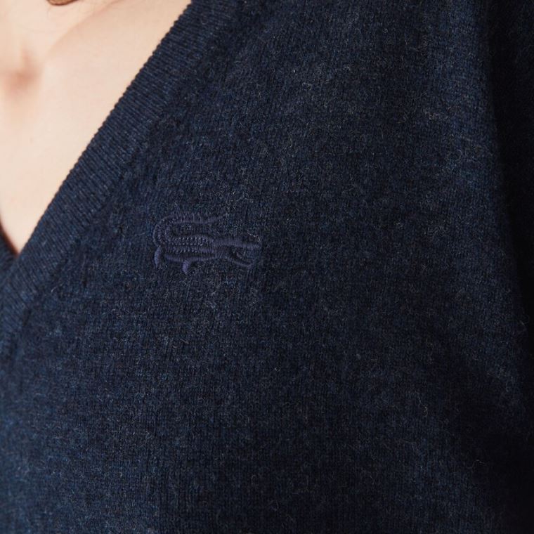 Lacoste V-neck Wool Moletom Azuis | iQYUyKKm