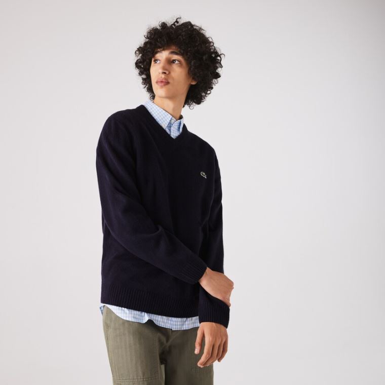 Lacoste V-neck Wool Moletom Azul Marinho Azuis | x1t7T0tx