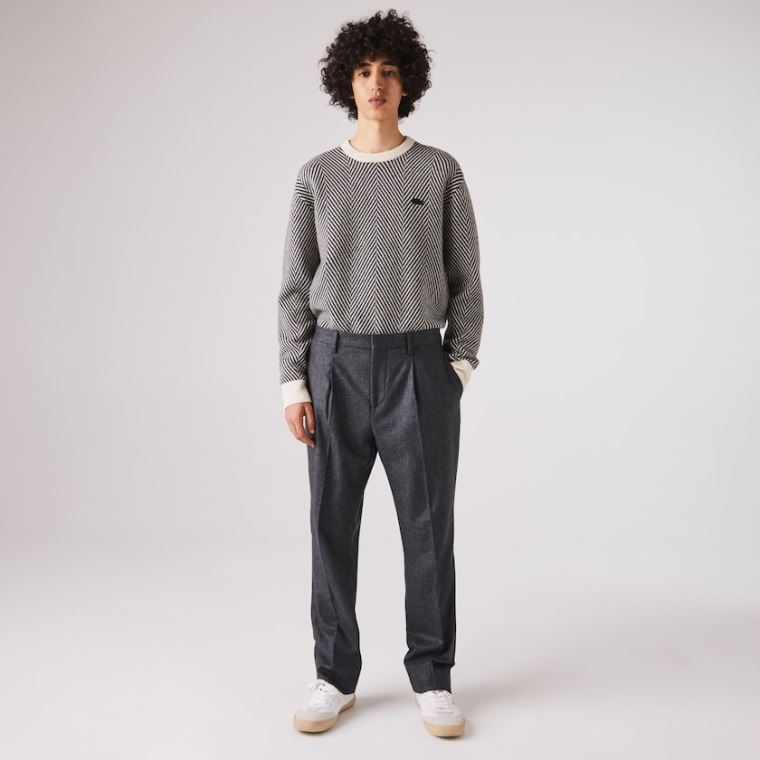 Lacoste Virgin Wool And Cashmere Blend Pleated Chino Pants Cinzentas Cinzentas | GxcjWctF