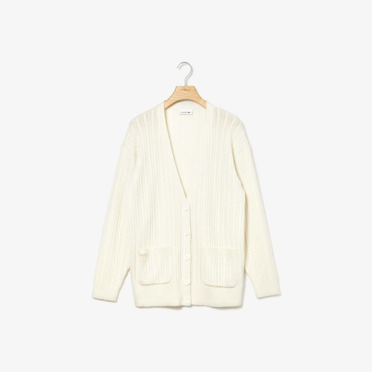 Lacoste Wool And Cashmere Blend Cable Knit Cardigan Branco | 1sC3goKc