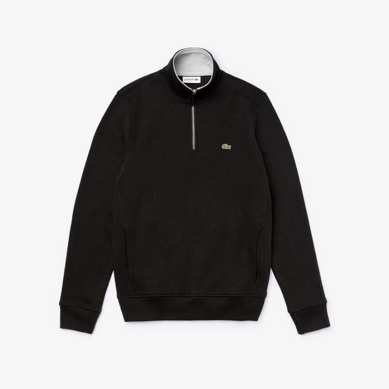 Lacoste Zip Stand-Up Collar Ribbed Sweatshirt Pretas Cinzentas | 2JvlxvLm