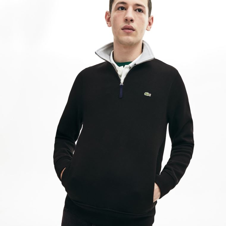 Lacoste Zip Stand-Up Collar Ribbed Sweatshirt Pretas Cinzentas | 2JvlxvLm