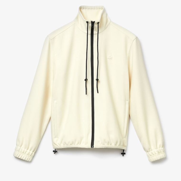 Lacoste Zippered Collar Flowy Wool Blend Jacket Branco Pretas | lcSYDj8l