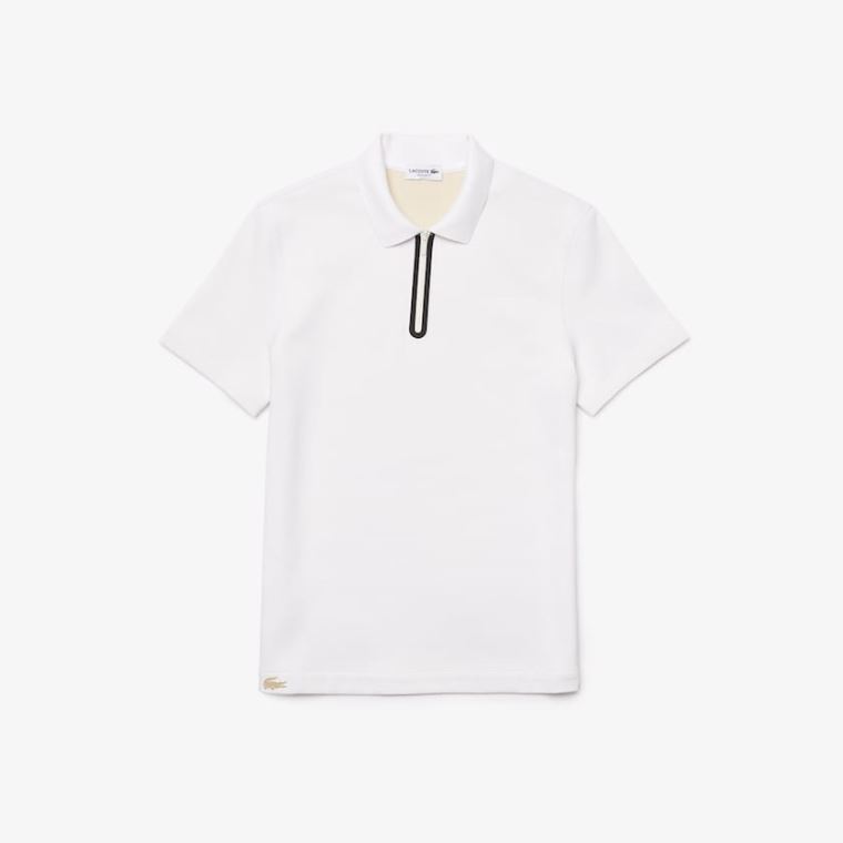 Lacoste Zippered Collar Regular Fit Reversible Piqué Polo Branco Bege | FMHsmWqH