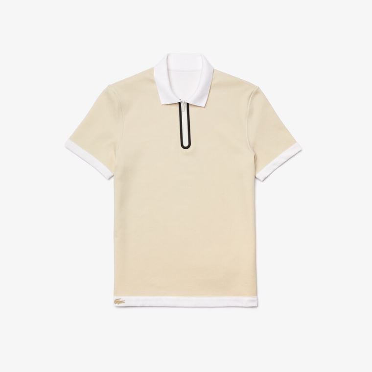 Lacoste Zippered Collar Regular Fit Reversible Piqué Polo Branco Bege | FMHsmWqH