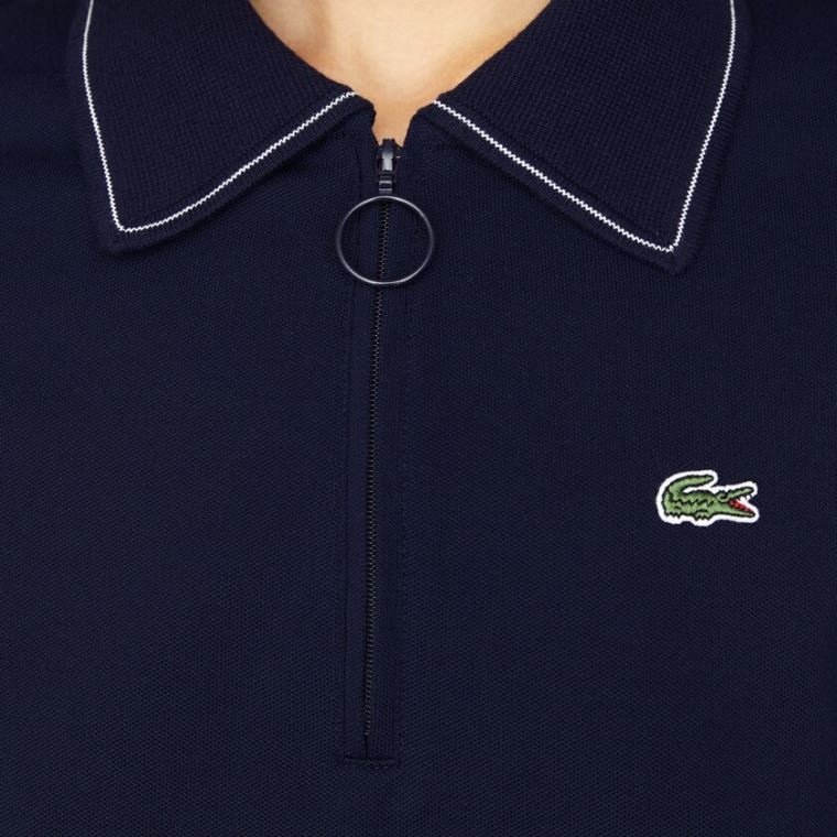 Lacoste Zippered Slim Fit Algodão Piqué Polo Shirt Azul Marinho Azuis Branco | 5KMNaQFI