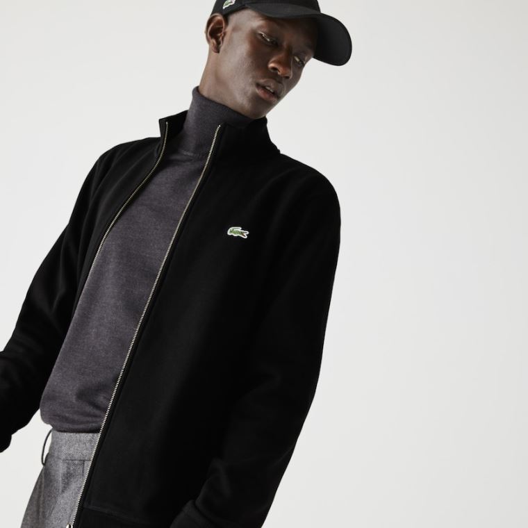 Lacoste Zippered Stand-Up Collar Piqué Fleece Jacket Pretas | KdKpJKl8