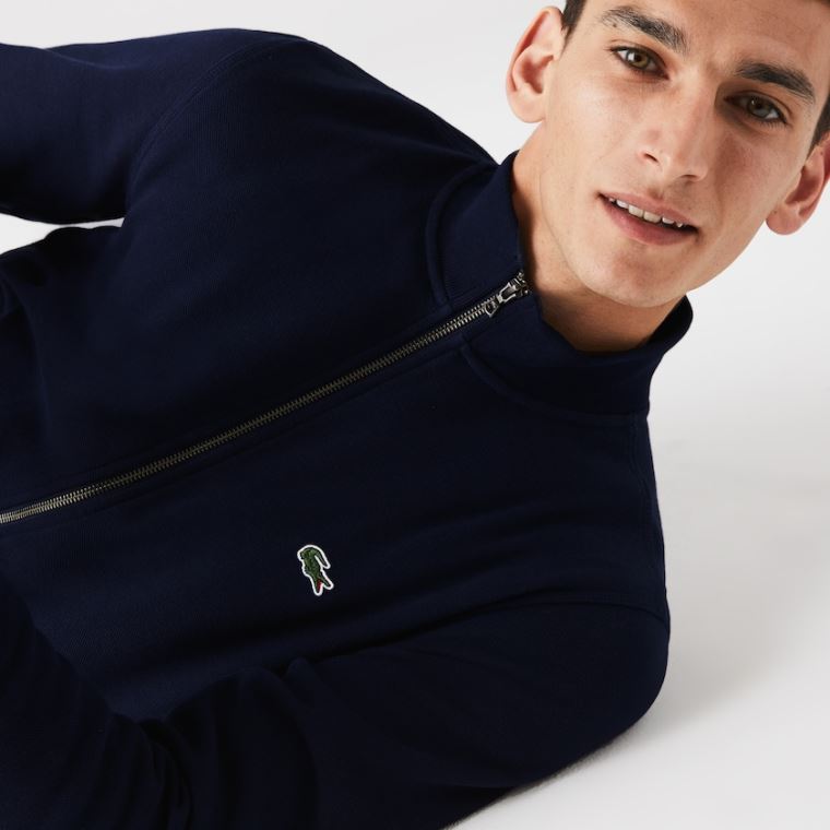 Lacoste Zippered Stand-Up Collar Piqué Fleece Jacket Azul Marinho Azuis | xmVy1AST