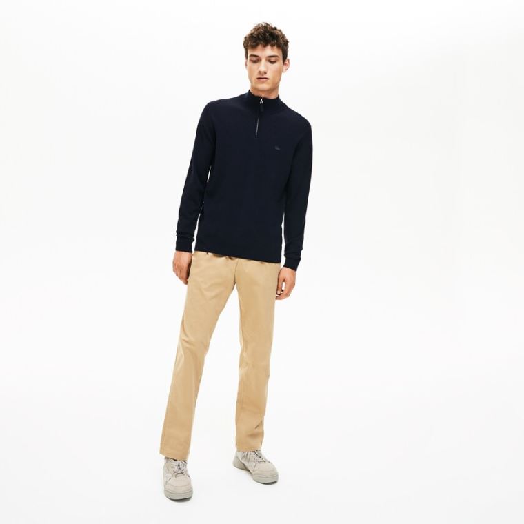 Lacoste Zippered Stand-Up Collar Wool Jersey Moletom Azul Marinho Azuis | zS4SMkku