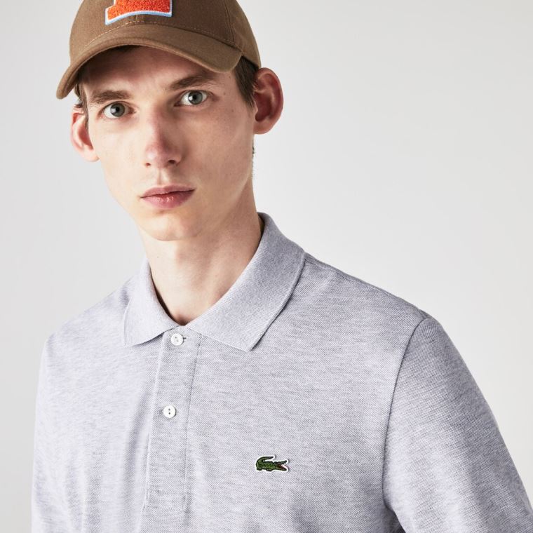 Lacoste classic fit long-sleeve Polo Shirt in marl petit piqué Cinzentas | NsKAGOuA