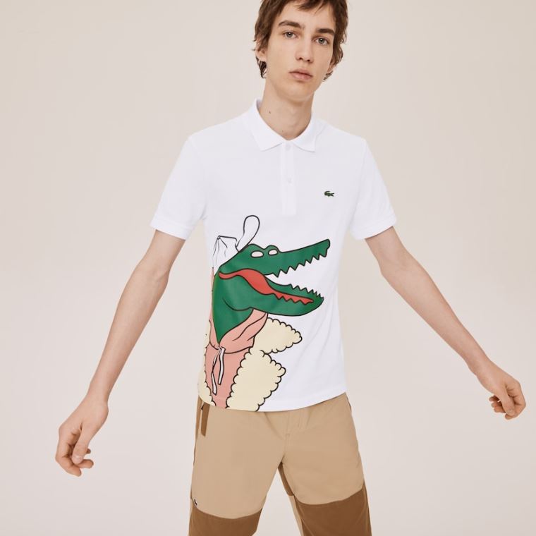 Lacoste x Jean-Michel Tixier Print Classicos Fit Polo Shirt Branco Amarelas | EpRgFT3y