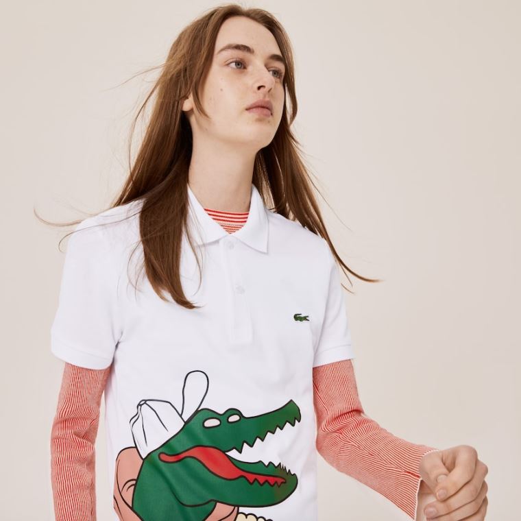 Lacoste x Jean-Michel Tixier Print Classicos Fit Polo Shirt Branco Amarelas | EpRgFT3y