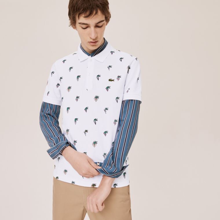 Lacoste x Jean-Michel Tixier Print Regular Fit Polo Shirt Branco Amarelas | AnVkqMgL