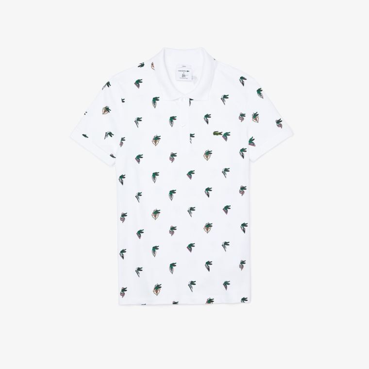 Lacoste x Jean-Michel Tixier Print Regular Fit Polo Shirt Branco Amarelas | AnVkqMgL