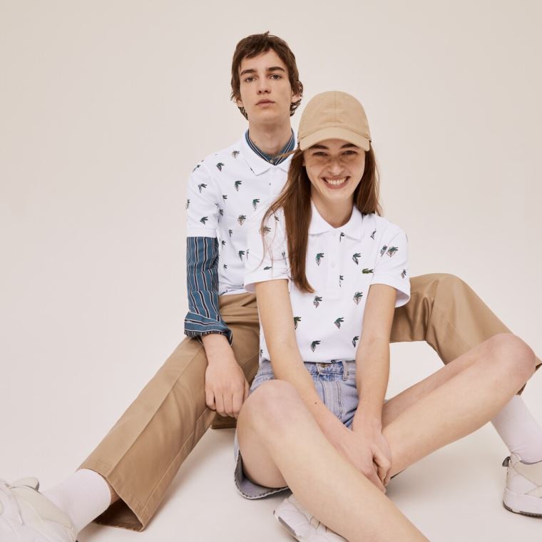 Lacoste x Jean-Michel Tixier Print Regular Fit Polo Shirt Branco Amarelas | AnVkqMgL