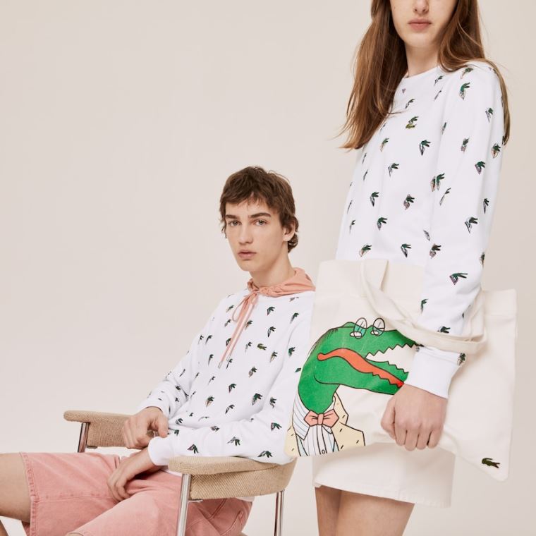 Lacoste x Jean-Michel Tixier Print Sweatshirt Branco | GElMZqm0