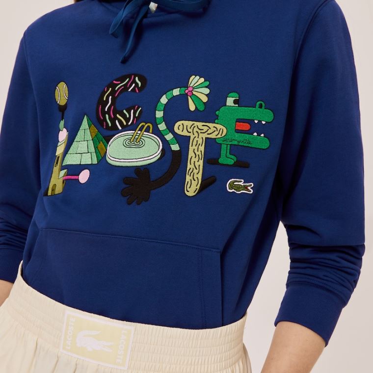 Lacoste x Jeremyville Print Encapuzado Sweatshirt Azul Marinho Azuis | uIhLAq92