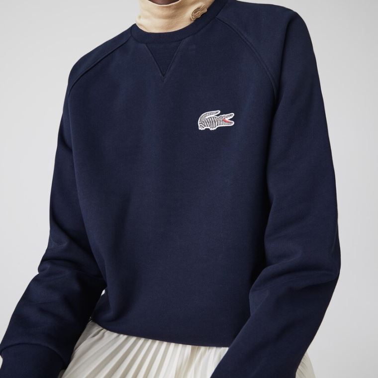 Lacoste x National Geographic Algodão Fleece Sweatshirt Azul Marinho Azuis Branco | TTkxOVm9